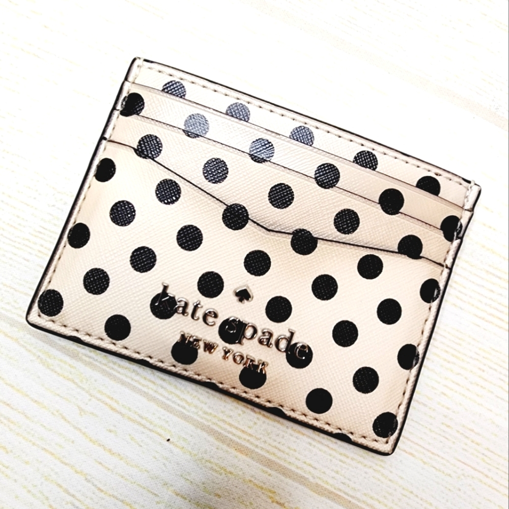 Kate Spade Staci Card Holder Polka Dot Cream Black